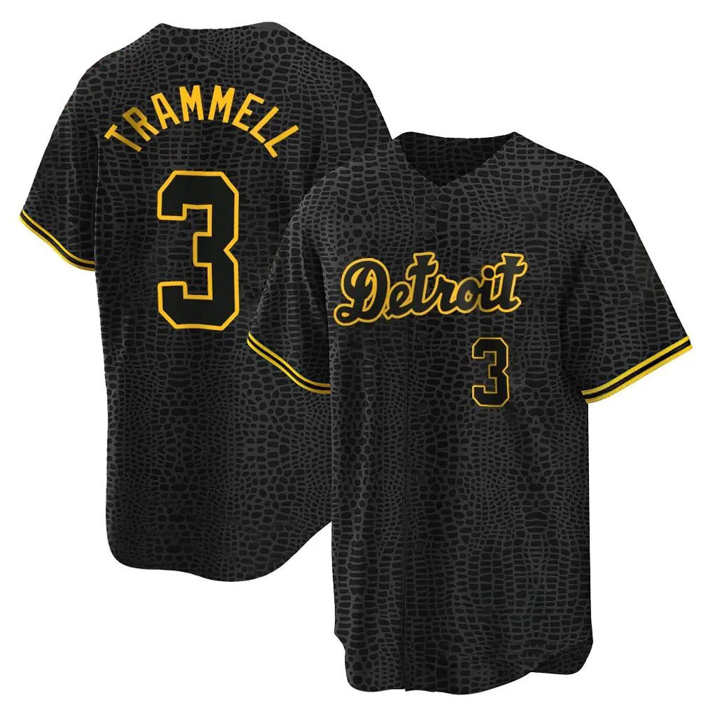 Detroit Tigers #3 Alan Trammell Player Black Snake Skin City Home Game Stitched Baseball Jersey