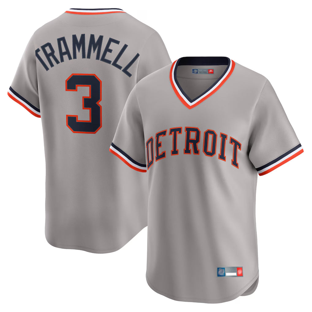 Detroit Tigers #3 Alan Trammell Player Gray Cooperstown T-shirt Home Game Stitched Baseball Jersey