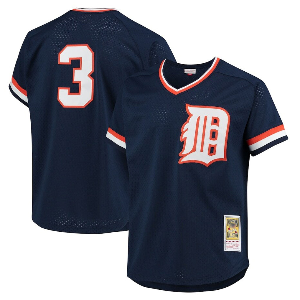 Detroit Tigers #3 Alan Trammell Player Navy Mitchell & Ness 1984 Mesh Batting Practice  T-shirt Stitched Baseball Jersey