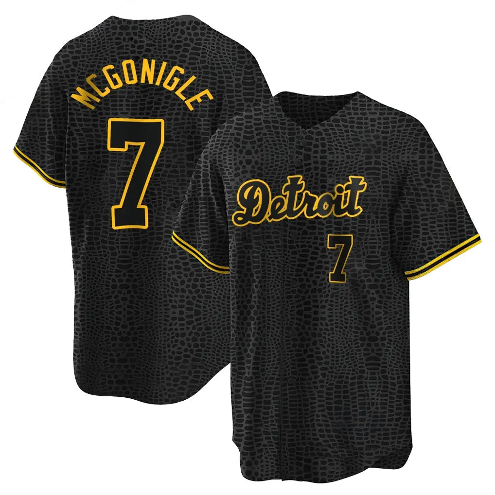 Detroit Tigers #7 Kevin McGonigle Player Black Snake Skin City Home Game Stitched Baseball Jersey