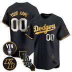 Dodgers Vin Patch & Kobe Bryant Gold Trim Vapor Premier Limited Custom Jersey V2 – All Stitched-Black Baseball Jersey