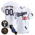 Dodgers Vin Patch & Kobe Bryant Gold Trim Vapor Premier Limited Custom Jersey V2 – White Baseball Jersey