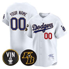 Dodgers Vin Patch & Kobe Bryant Signature Vapor Premier Limited Custom Jersey – White Gold Baseball Jersey