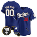 Dodgers Vin & California Patch Gold Trim Vapor Premier Limited Custom Jersey – Royal Baseball Jersey