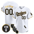 Dodgers Vin & California Patch Gold Trim Vapor Premier Limited Custom Jersey – White Gold Baseball Jersey