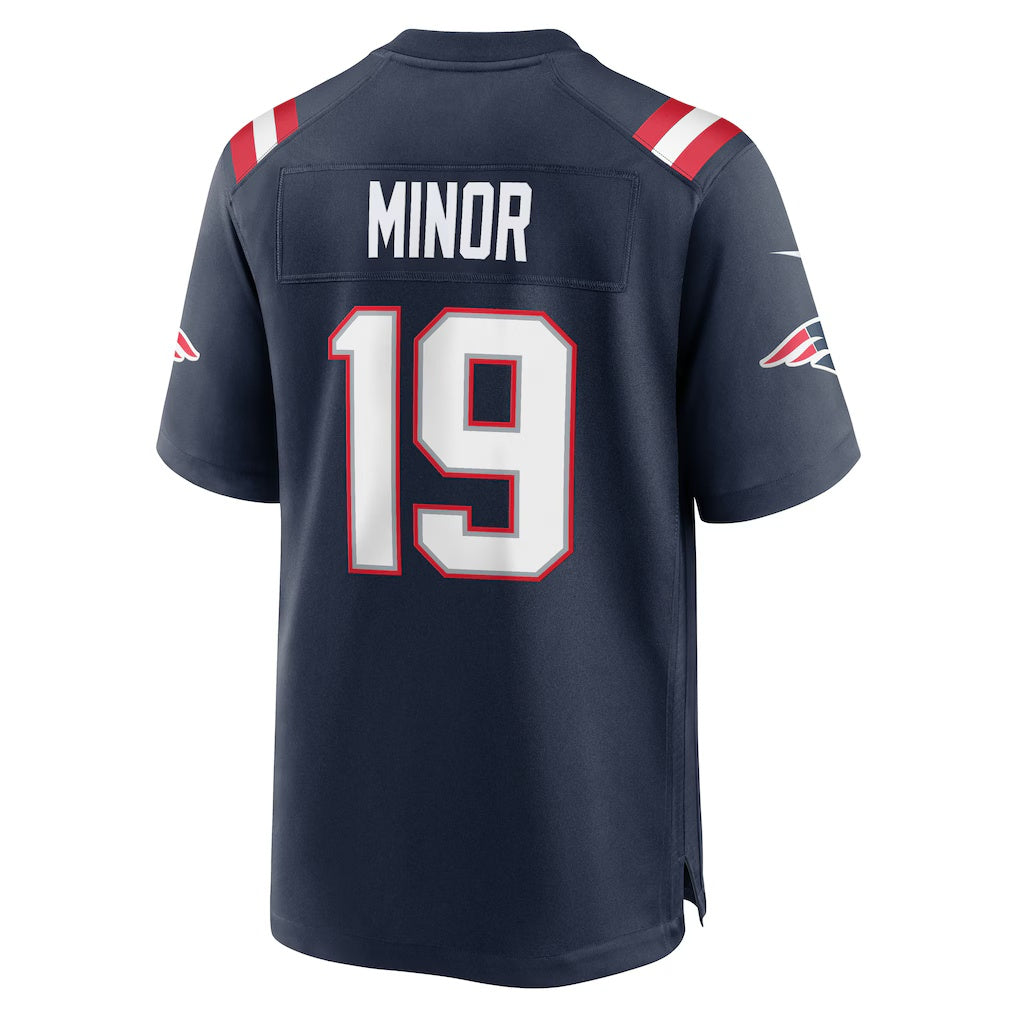 NE.Patriots #19 Kobee Minor Navy Team Game Football Jersey