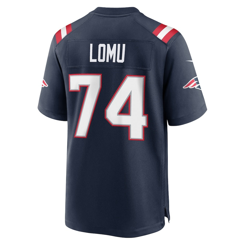 NE.Patriots #74 Caleb Lomu Navy Team Game Football Jersey