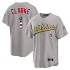 Oakland Athletics #1 Denzel Clarke Player Gray USA 250 Fourth of July Home Game Stitched Baseball Jersey