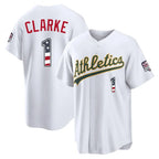 Oakland Athletics #1 Denzel Clarke Player White USA 250 Fourth of July Home Game Stitched Baseball Jersey